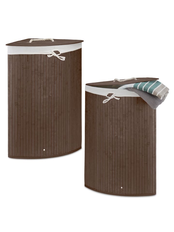 relaxdays 2 x Eckwäschekorb in Braun - (B)49,5 x (H)65 x (T)37 cm günstig kaufen onesize