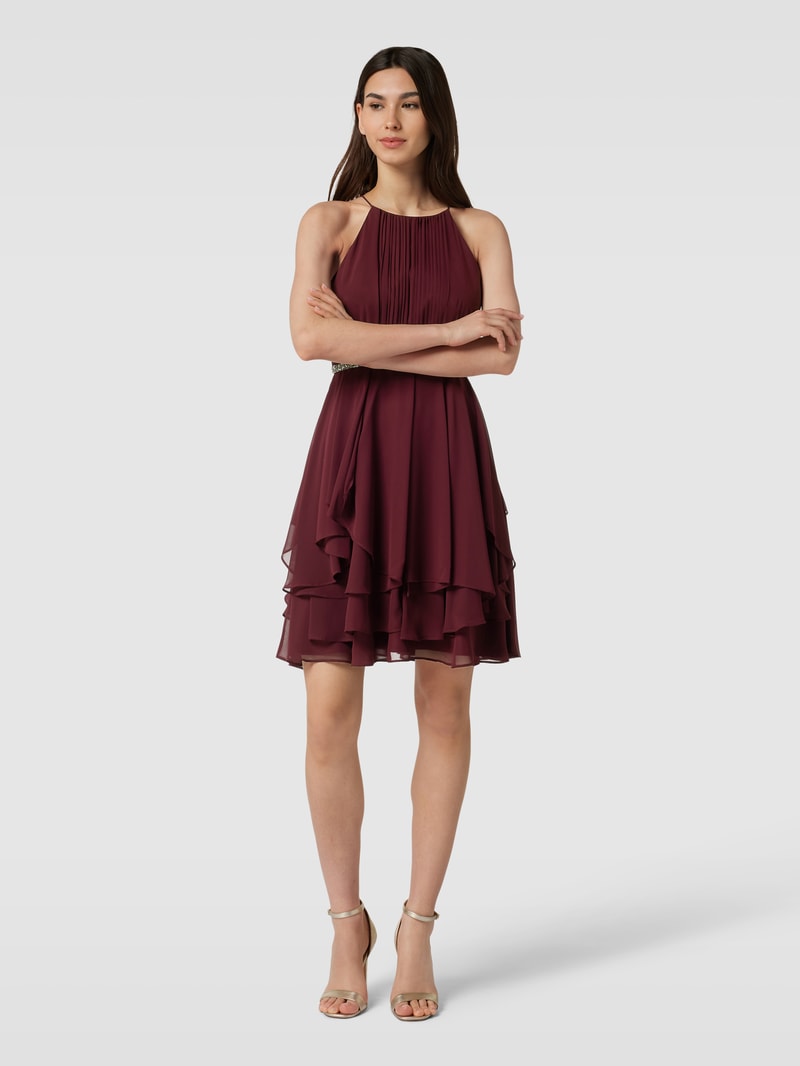 Cocktailkleid mit Volants in bordeaux rot