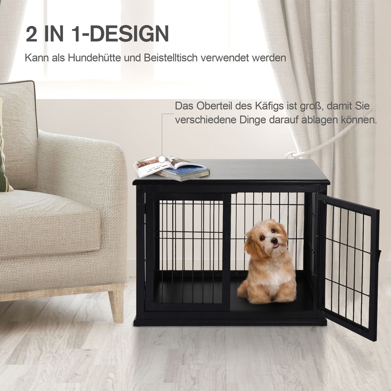 PawHut Hundehütte Hundehaus Transportbox für Innen Hundebox Tierkäfig Schwarz