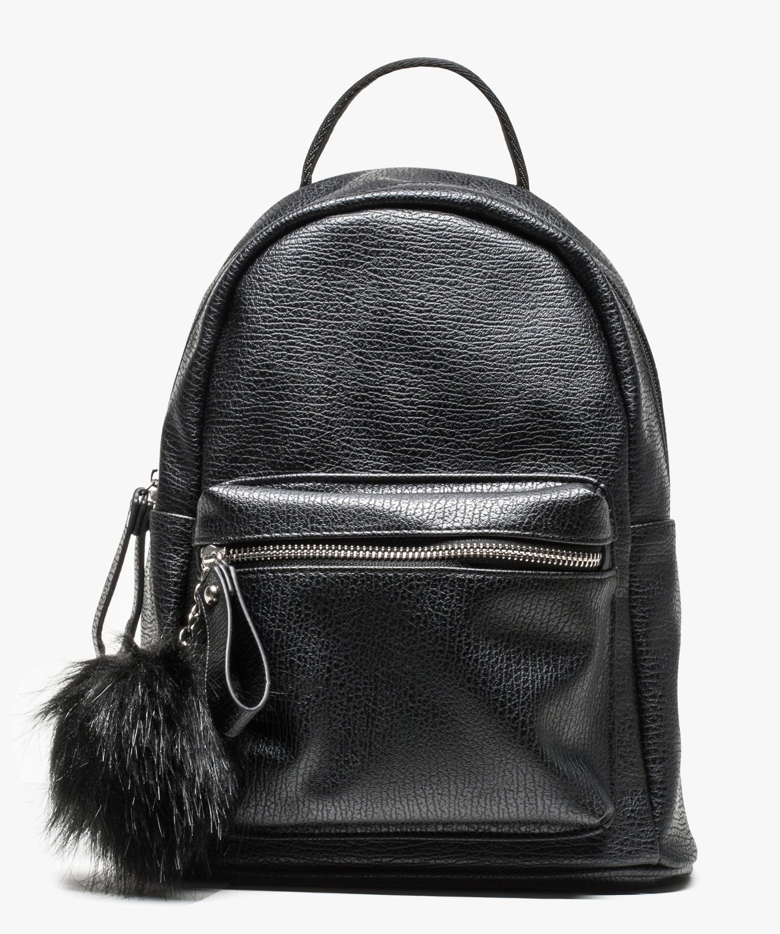 Petit sac à dos grainé avec pompon noir | GEMO