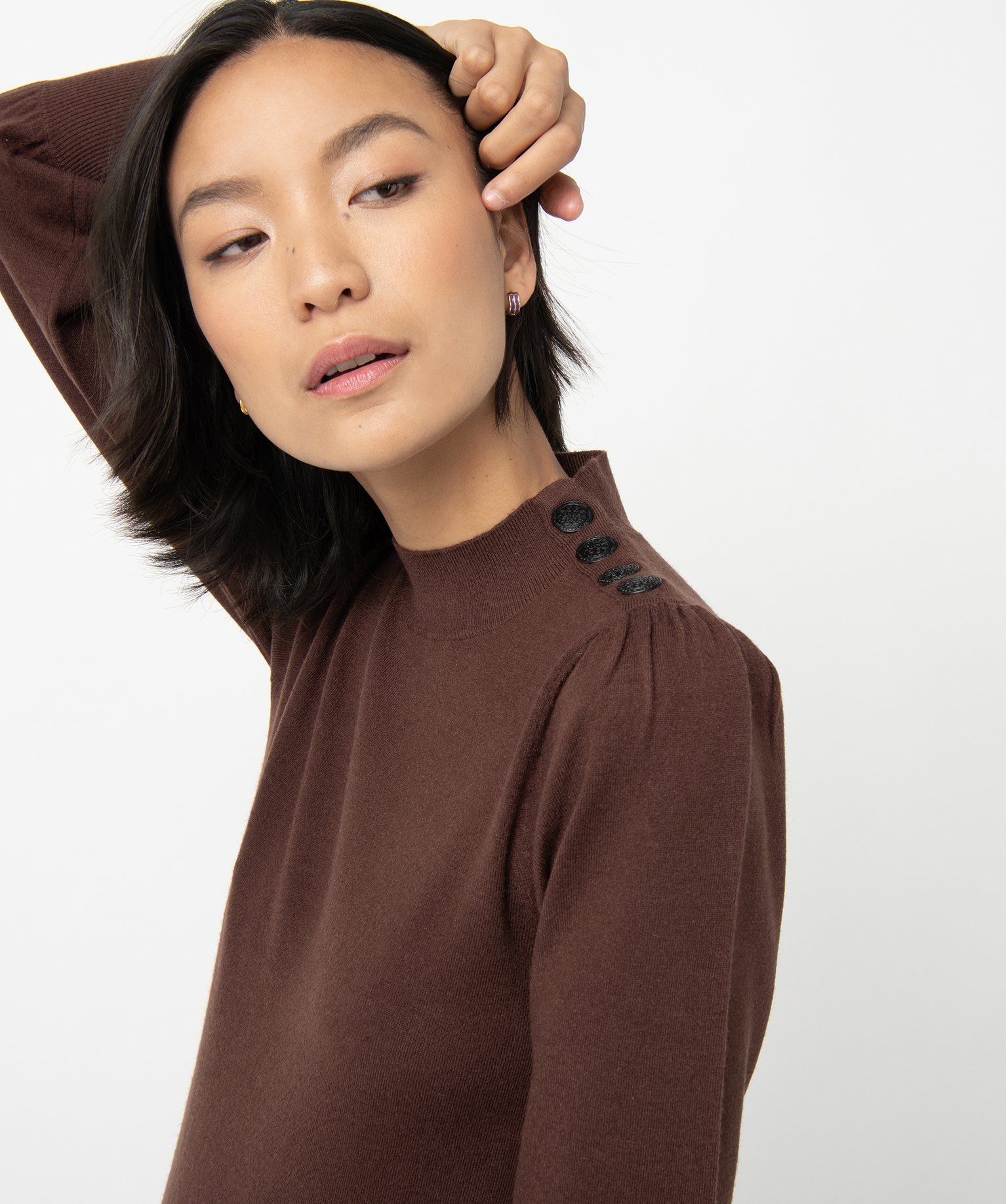 Robe pull femme en maille à manches longues et col montant marron | GEMO