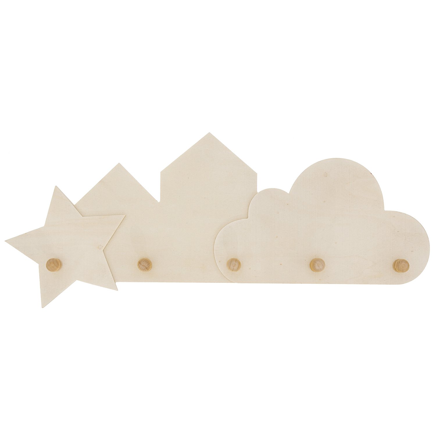 Kindergarderobe mit 5 Haken aus Holz, 50 x 18 cm