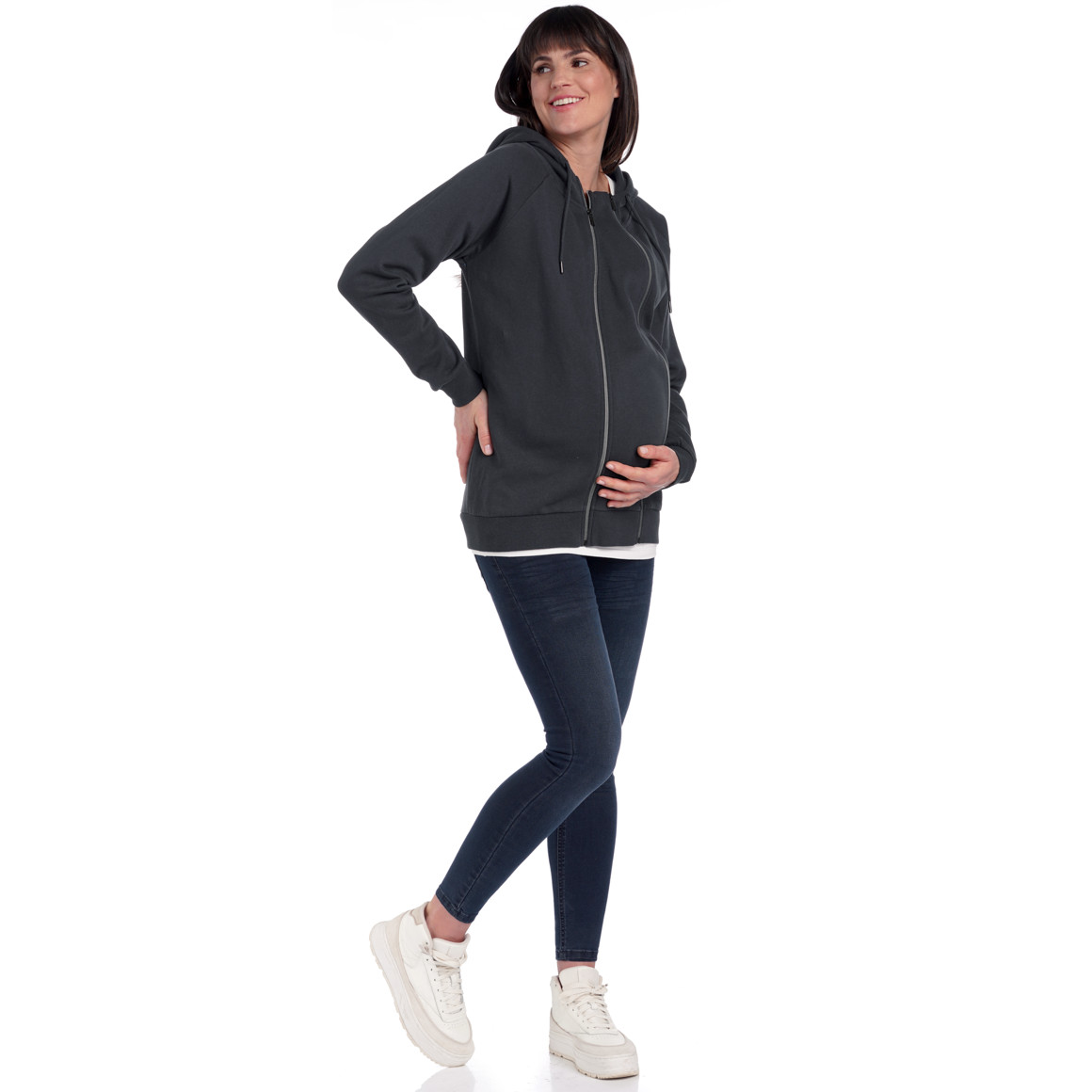Damen Umstands-Sweatjacke mit Kapuze