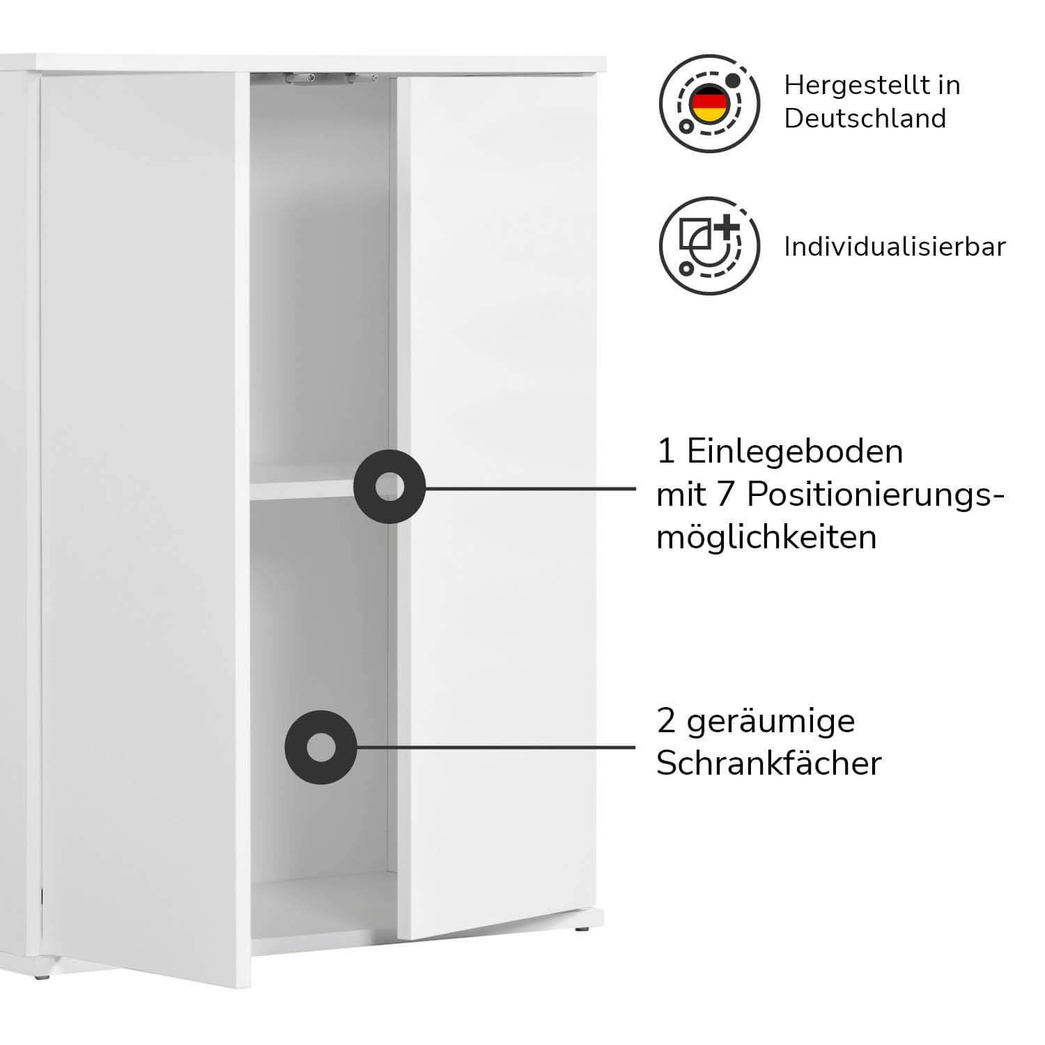 mokebo Mehrzweckschrank Der Kurze (mit Einlegeboden) Aktenschrank, Schuhschrank oder Aufbewahrungsschrank in Weiß