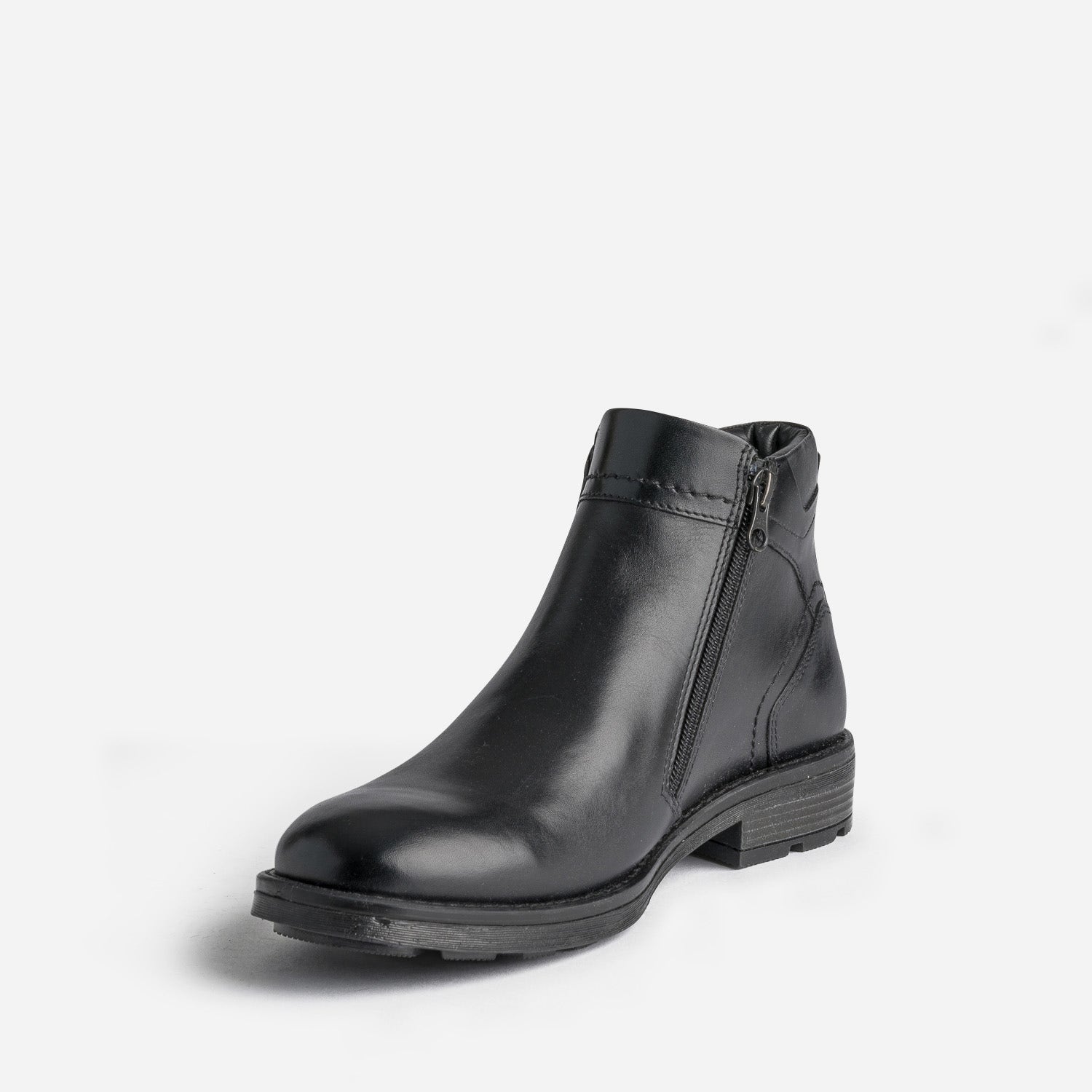 Boots noir en cuir à double zip