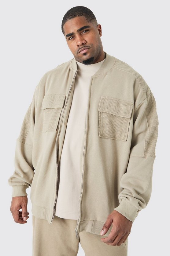Plus strukturierte kastige Oversize Bomberjacke mit Tasche