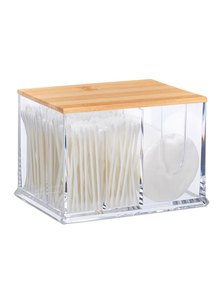 relaxdays Wattestäbchen Aufbewahrung in Transparent/ Natur günstig kaufen onesize