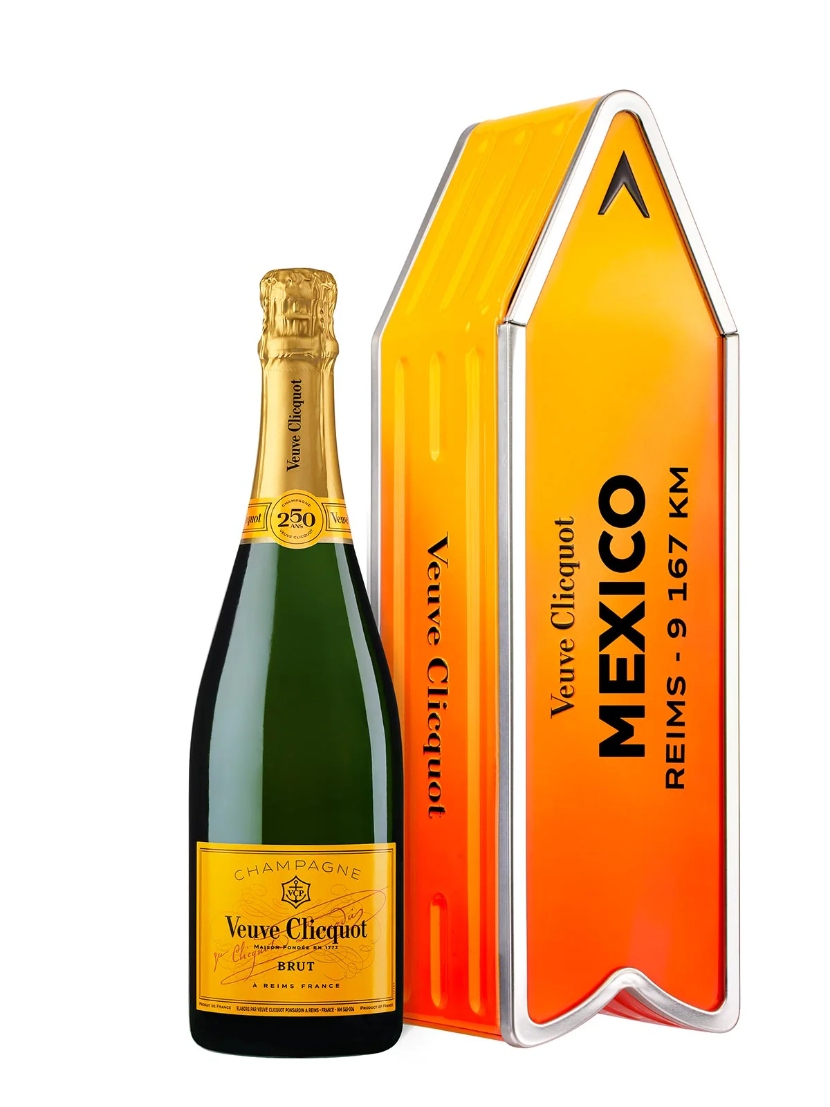 Veuve Clicquot Yellow Label personalisierbarer Arrow in orangefarbenem Farbverlauf