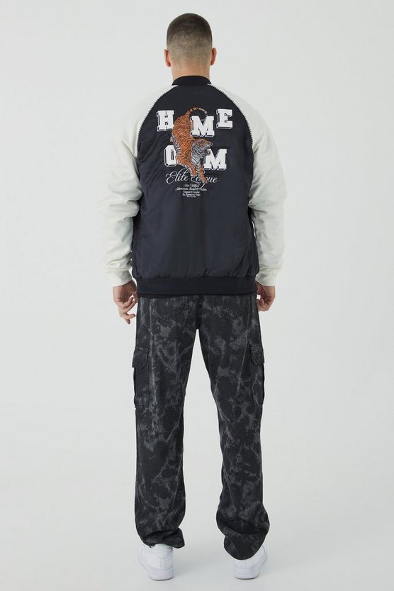 Tall Souvenir-Bomberjacke aus Satin mit Stickerei