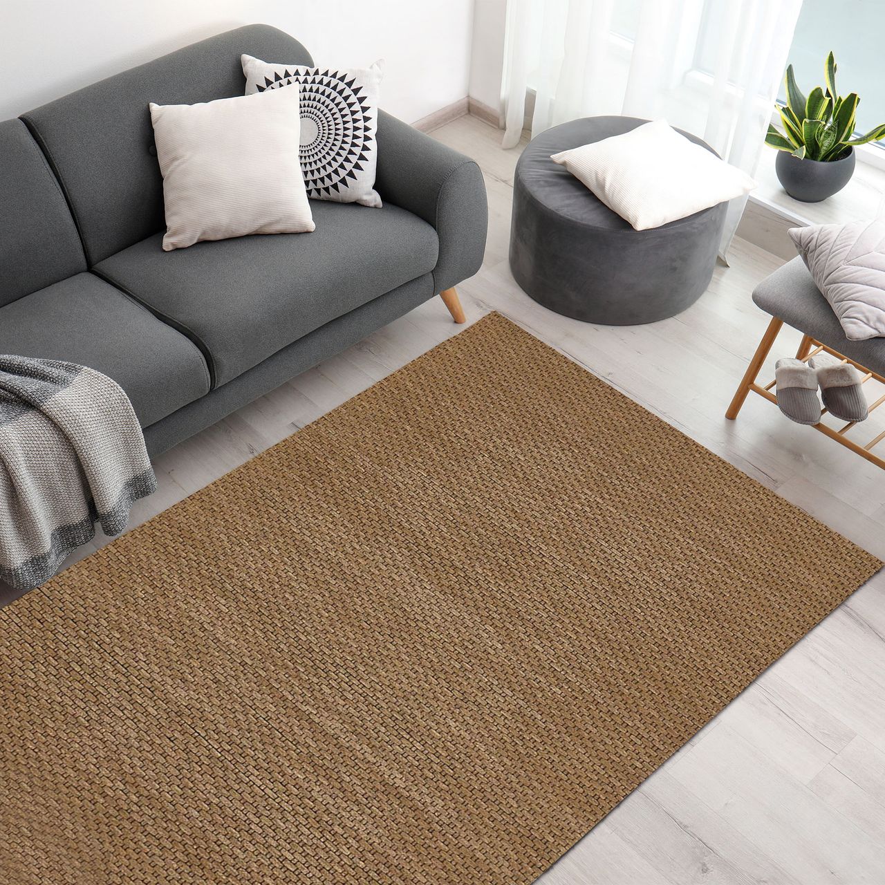 HOMCOM Teppich aus Wolle Taupe 190 x 130 x 1 cm