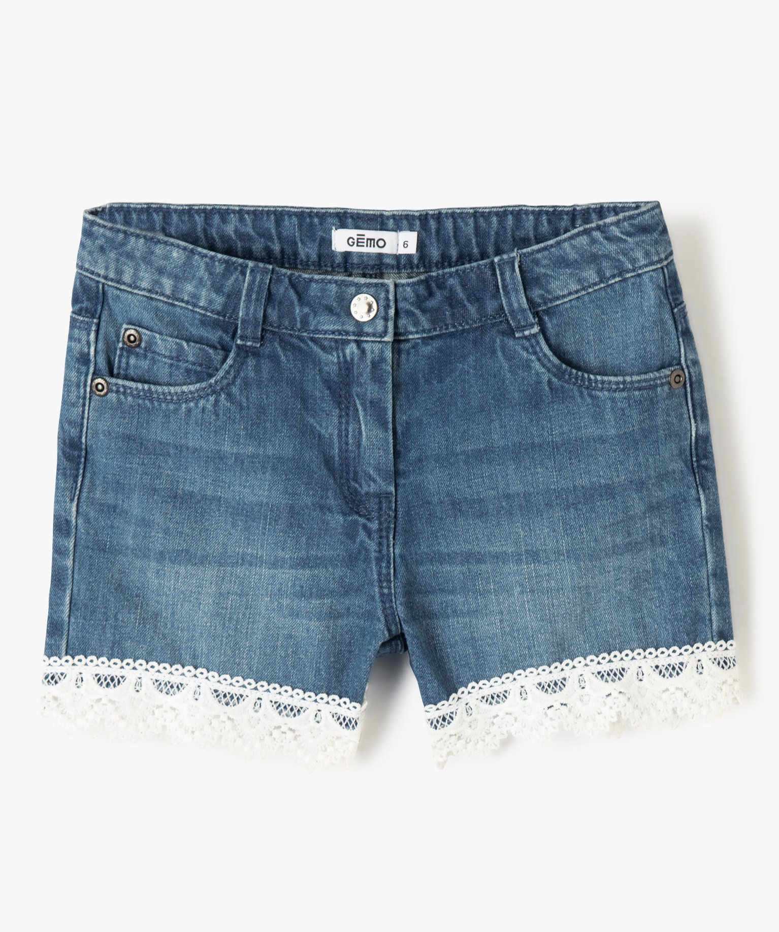 Short fille en jean avec finitions dentelle denim | GEMO