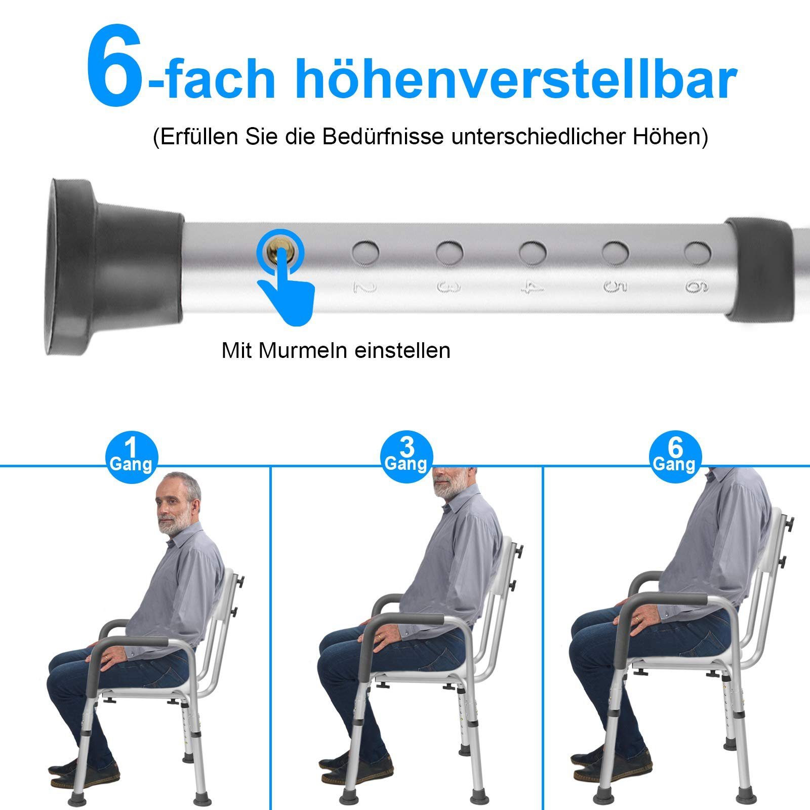 AUFUN Duschhocker Duschstuhl Höhenverstellbar mit Armlehne und Rückenlehne