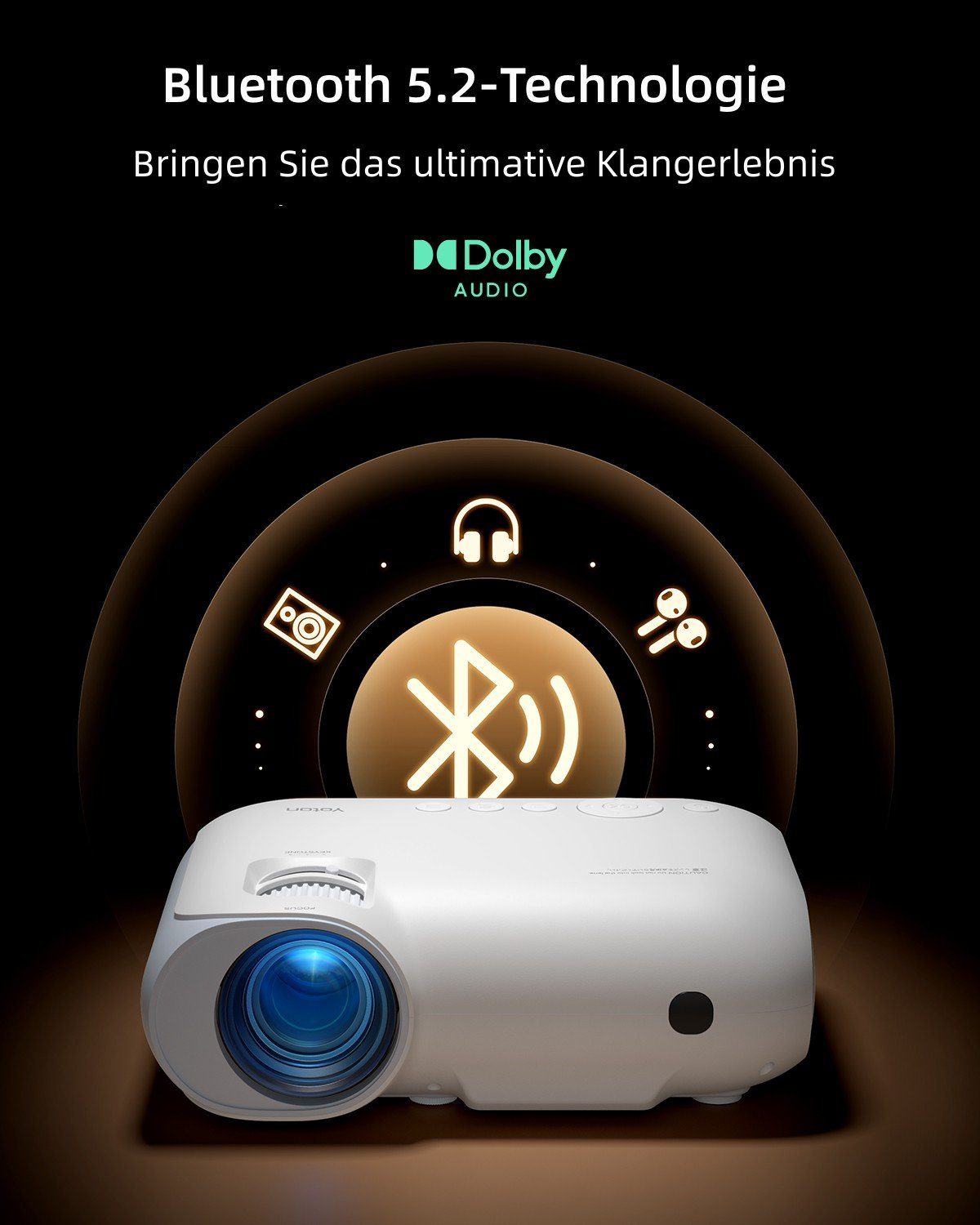 Yoton 450ANSI-Lumen, 1920x1080 px, 5G Beamer (Wird mit Netflix/Prime Video/YouTube-Software geliefert, Dolby-Sound)