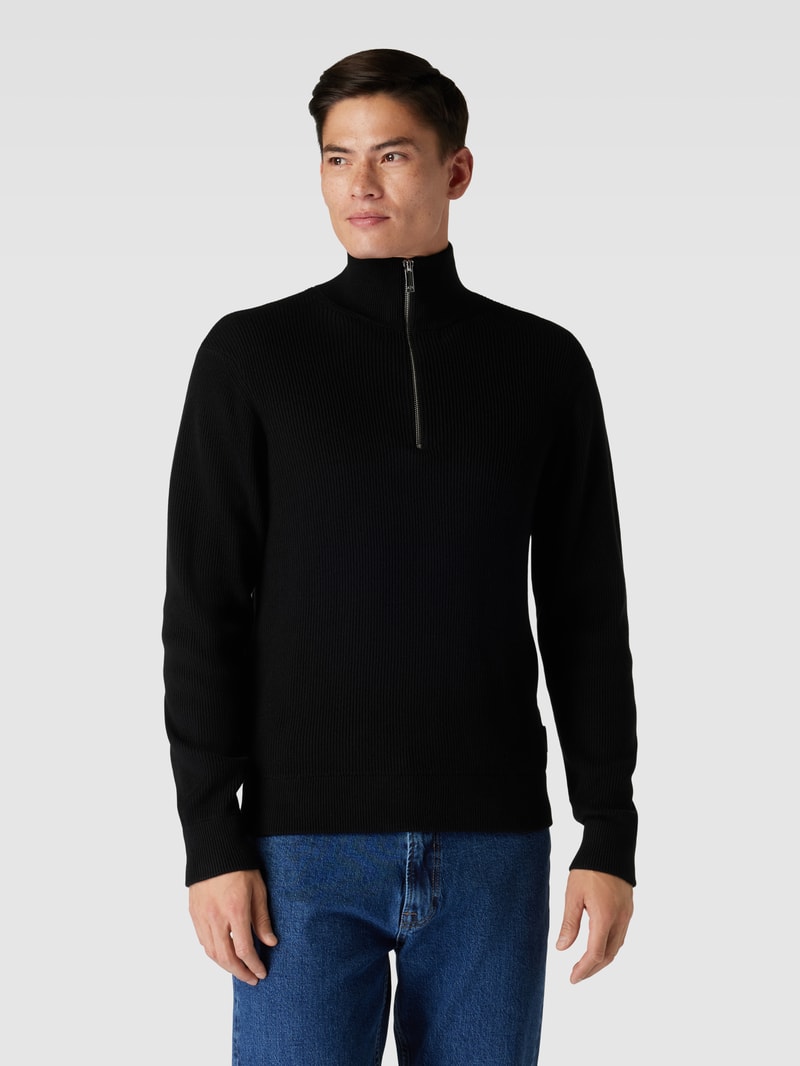 Strickpullover mit Troyer-Kragen in schwarz