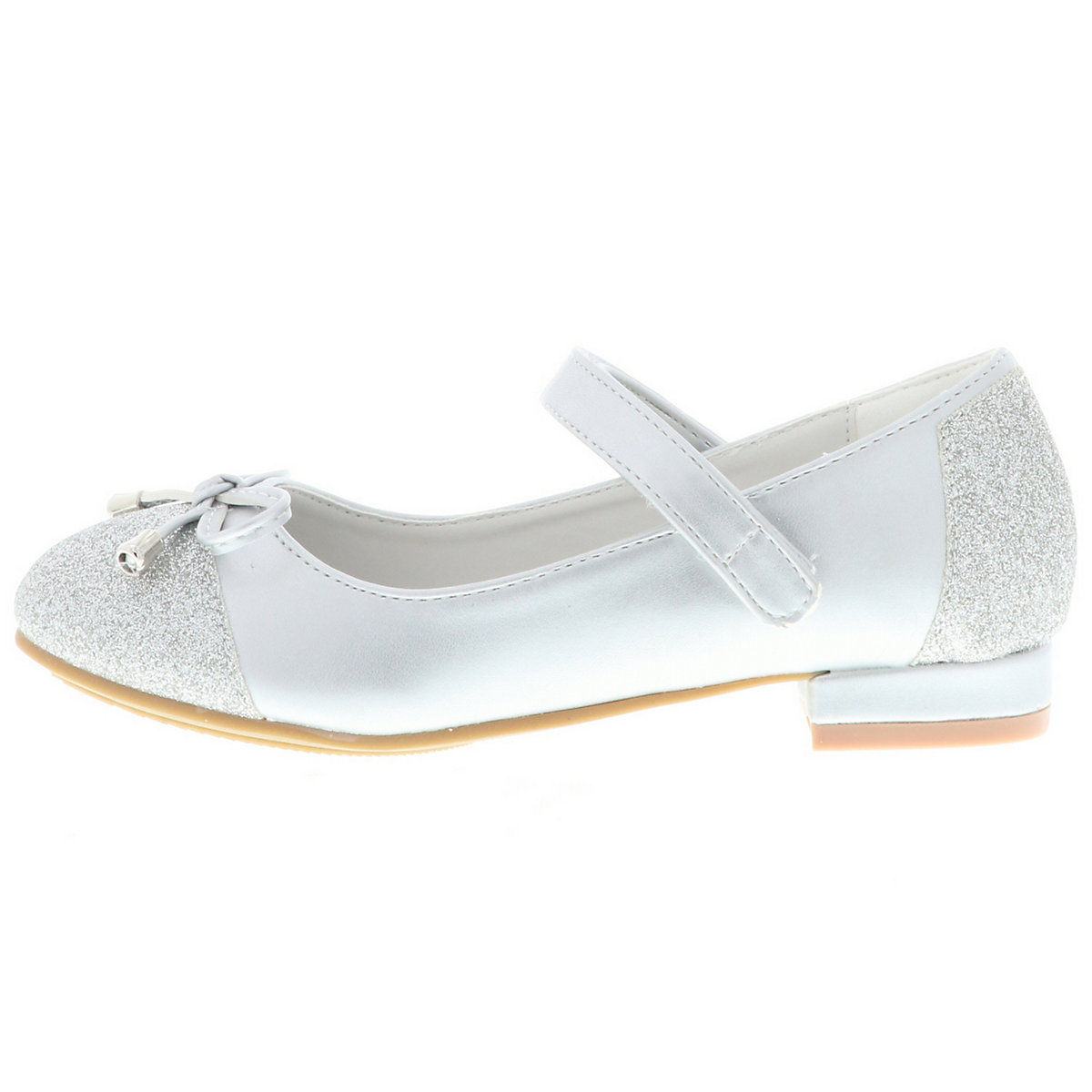 Kinder Mädchen Ballerinas Glitzer Schleife Blockabsatz silber