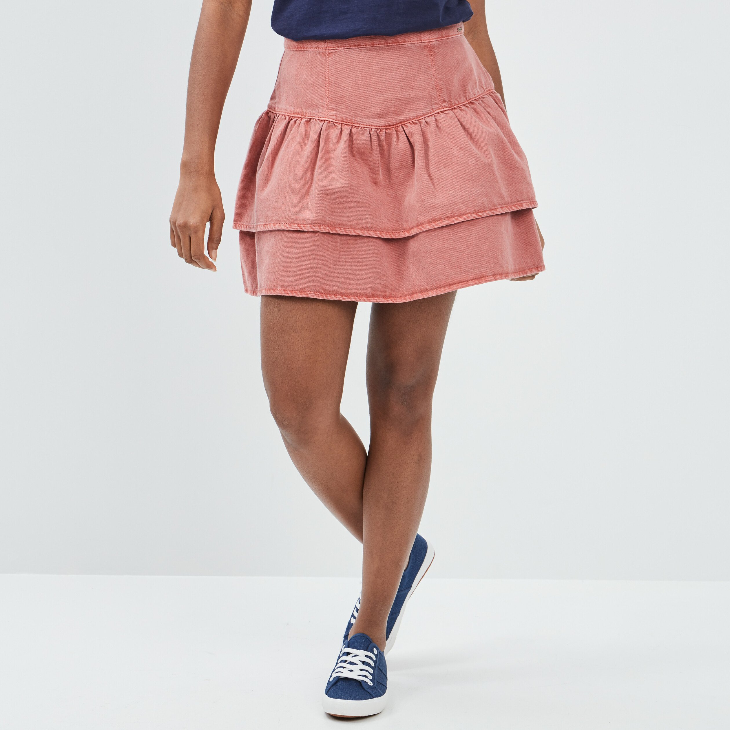 Jupe patineuse avec volants rose framboise femme | La Halle