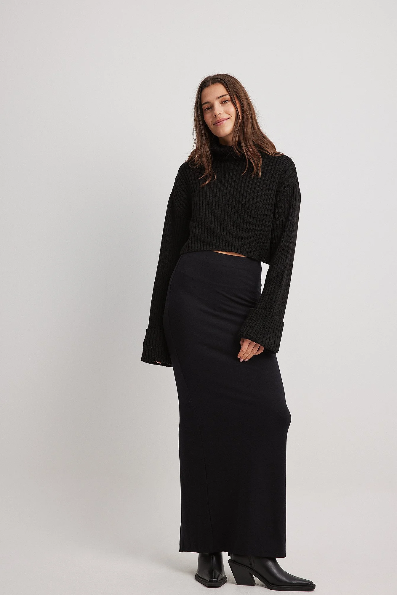 Cropped gerippter Polo-Pullover