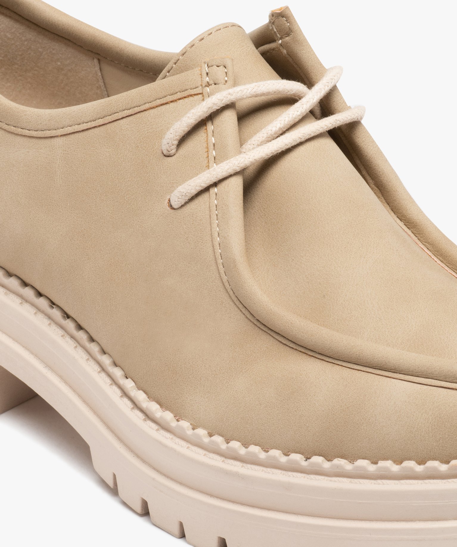 Derbies femme unis à lacets et semelle crantée beige | GEMO