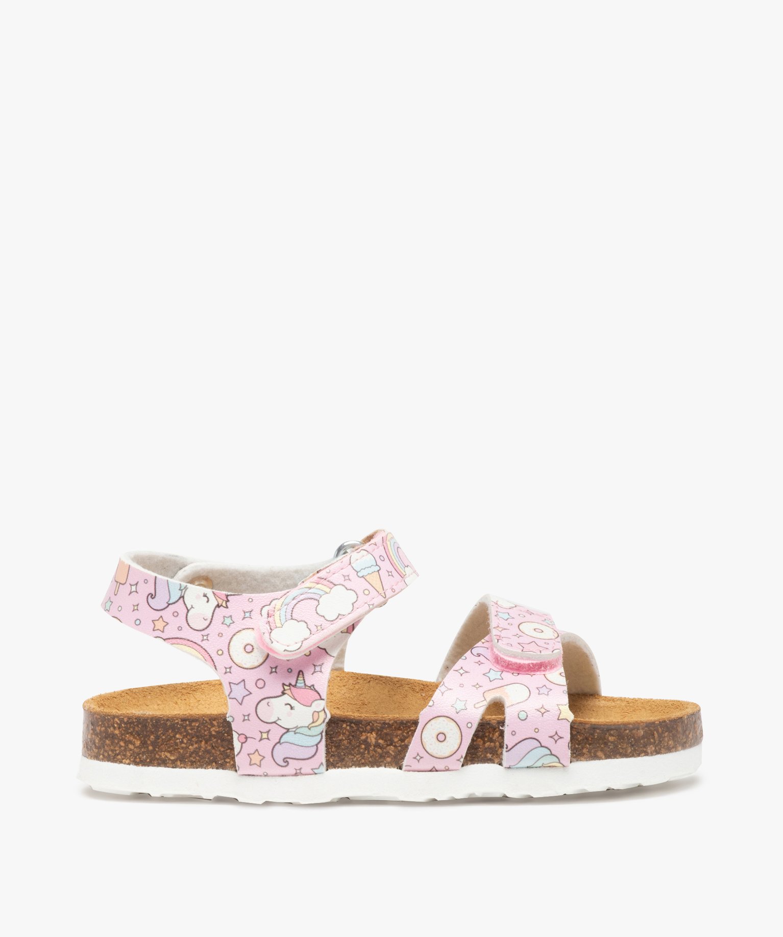 Sandales fille à semelle liège et brides scratch licorne rose | GEMO