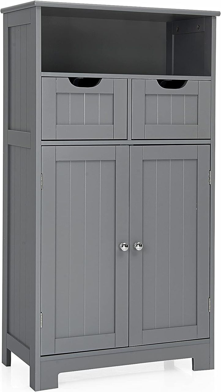 Costway COSTWAY Badezimmerschrank mit 2 Schubladen & Türen