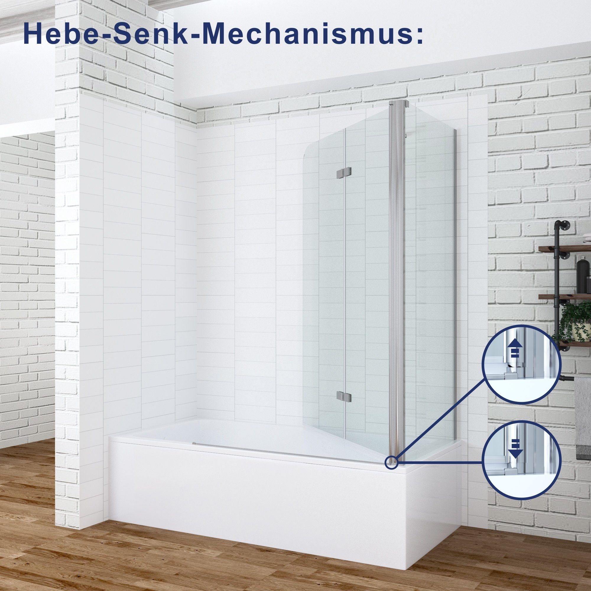 AQUABATOS Badewannenaufsatz Badewannenaufsatz mit Seitenwand Badewannenfaltwand, Einscheiben- Sicherheitsglas (ESG) 5 mm