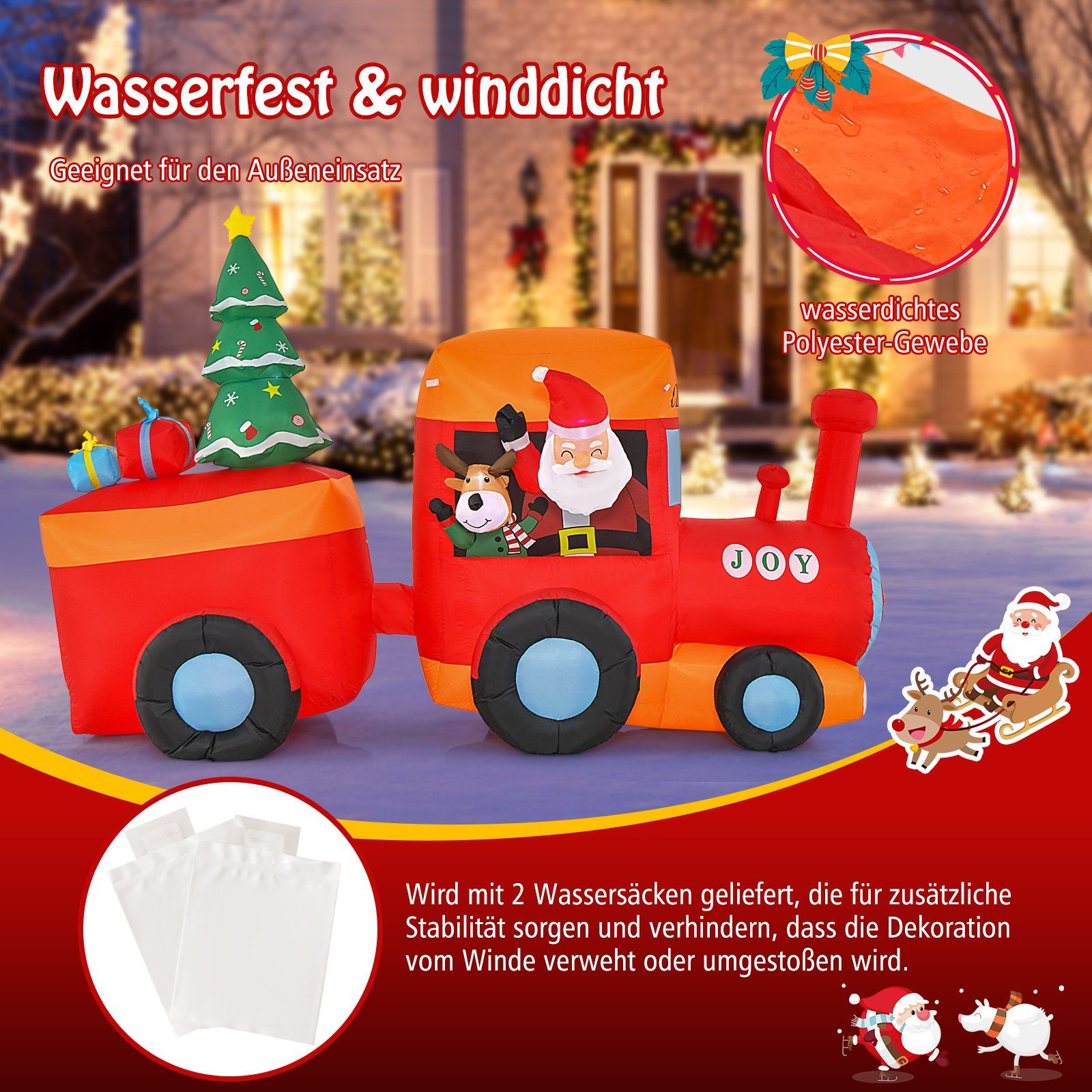 COSTWAY Weihnachtsfigur Aufblasbare Weihnachten Deko Weihnachtsmann, LED