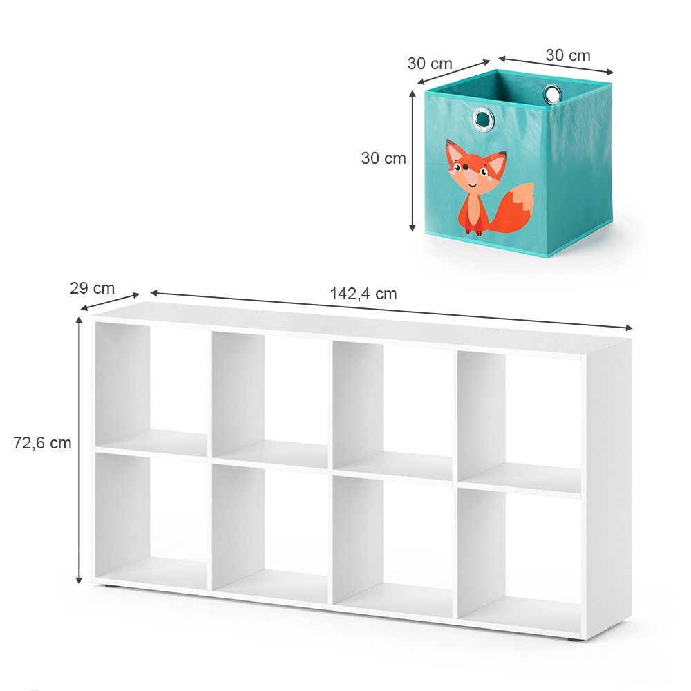 Vicco Raumteiler Bücherregal Standregal SCUTUM 8 Fächer Weiß inkl. Faltboxen