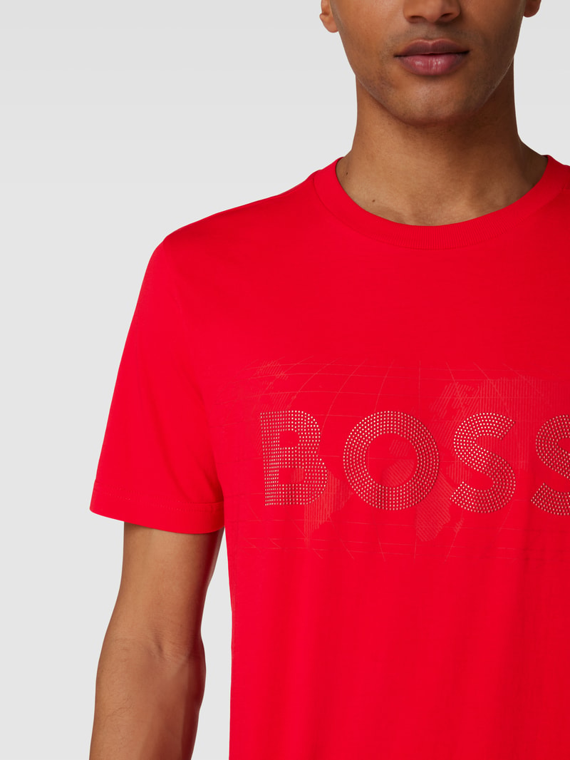 T-Shirt mit Zierperlenbesatz Modell 'Diamond' in kirschrot