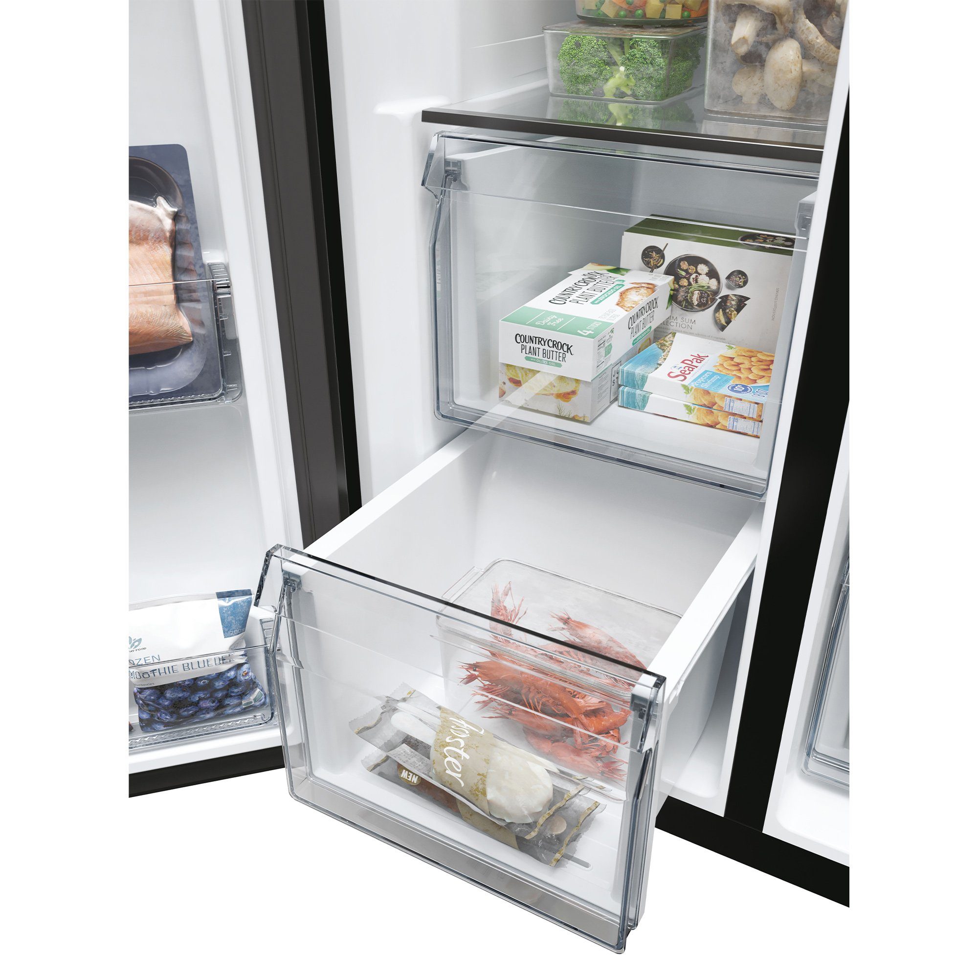 Haier Side-by-Side Front aus Edelstahl schwarz HSW79F18DIPT, 177,5 cm hoch, 90,5 cm breit, Wasser/Eiswürfeldispenser, No Frost, Smart hON App-WIFI