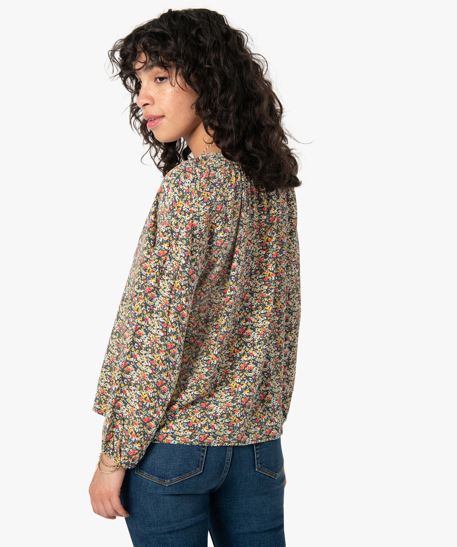 Blouse femme à manches longues à motifs fleuris imprime | GEMO