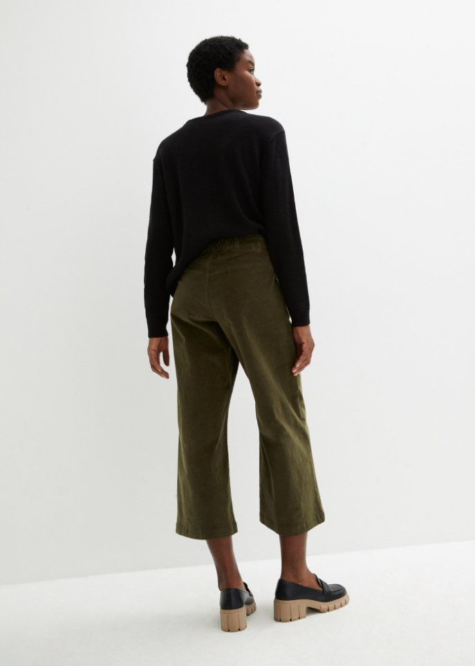 Weite Stretchcord-Culotte mit High-Waist-Bequembund, 7/8-Länge