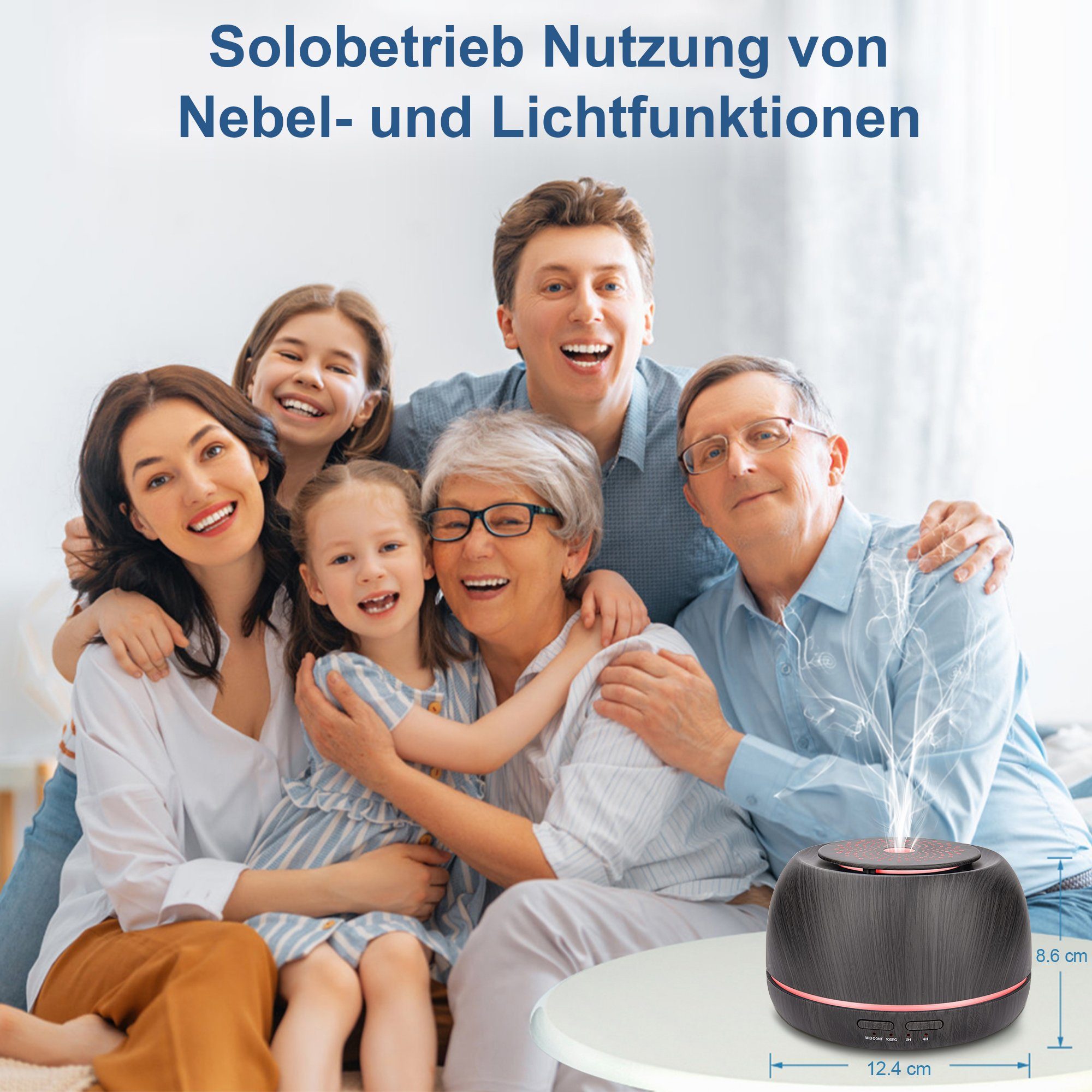 Vbrisi Luftbefeuchter Aroma Diffuser Luftbefeuchter Holzmaserung Duftöl Diffuser, 0,30 l Wassertank, Holzoptik, 7-Farben-Blendung, mit Fernbedienung, 3-teiligem Duftölset
