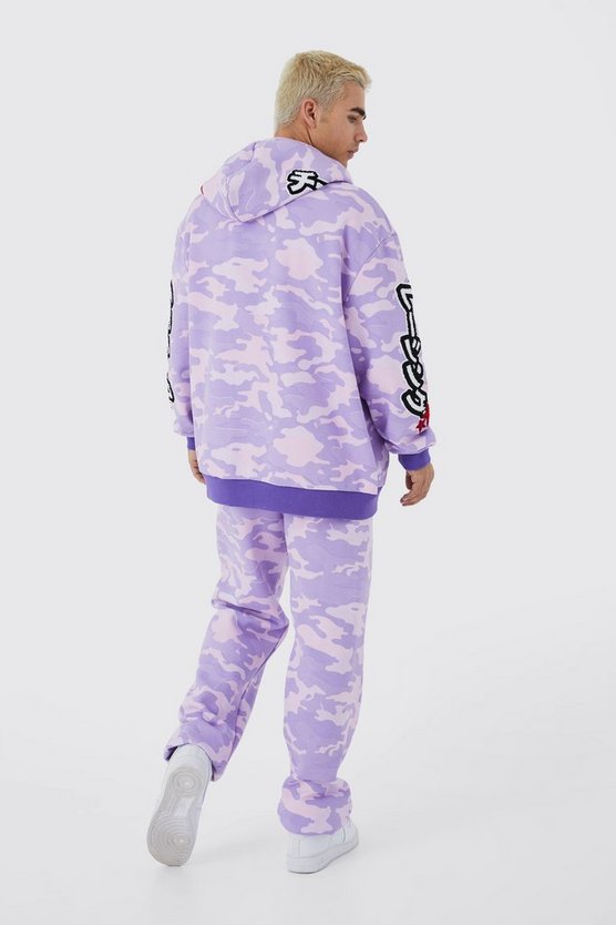 Oversize Camouflage Hoodie mit Reißverschluss und Applikation