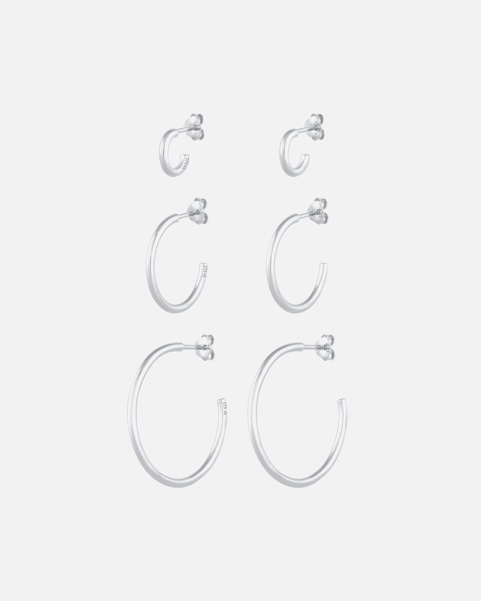 Set di tre orecchini a cerchio Elli da donna, stile basic da blogger di tendenza, in argento sterling 925.