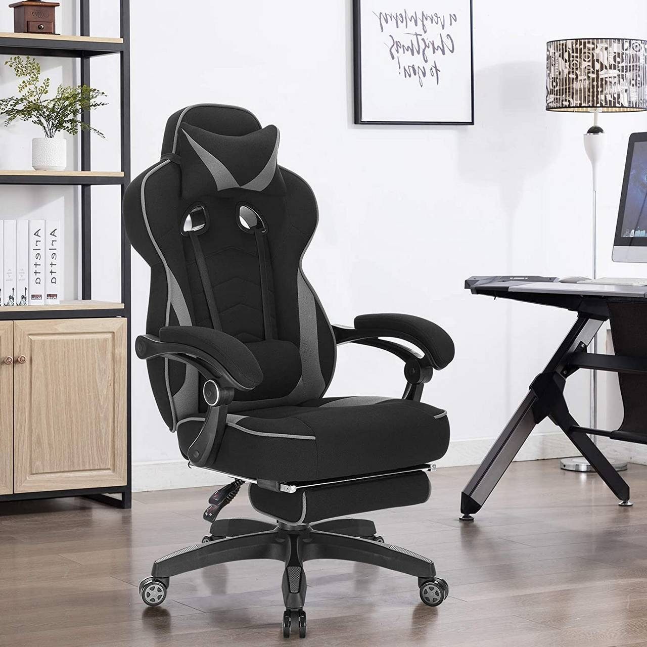 Woltu Gaming-Stuhl (1 St), Sportsitz, mit Fußstütze, Stoff, höhenverstellbar