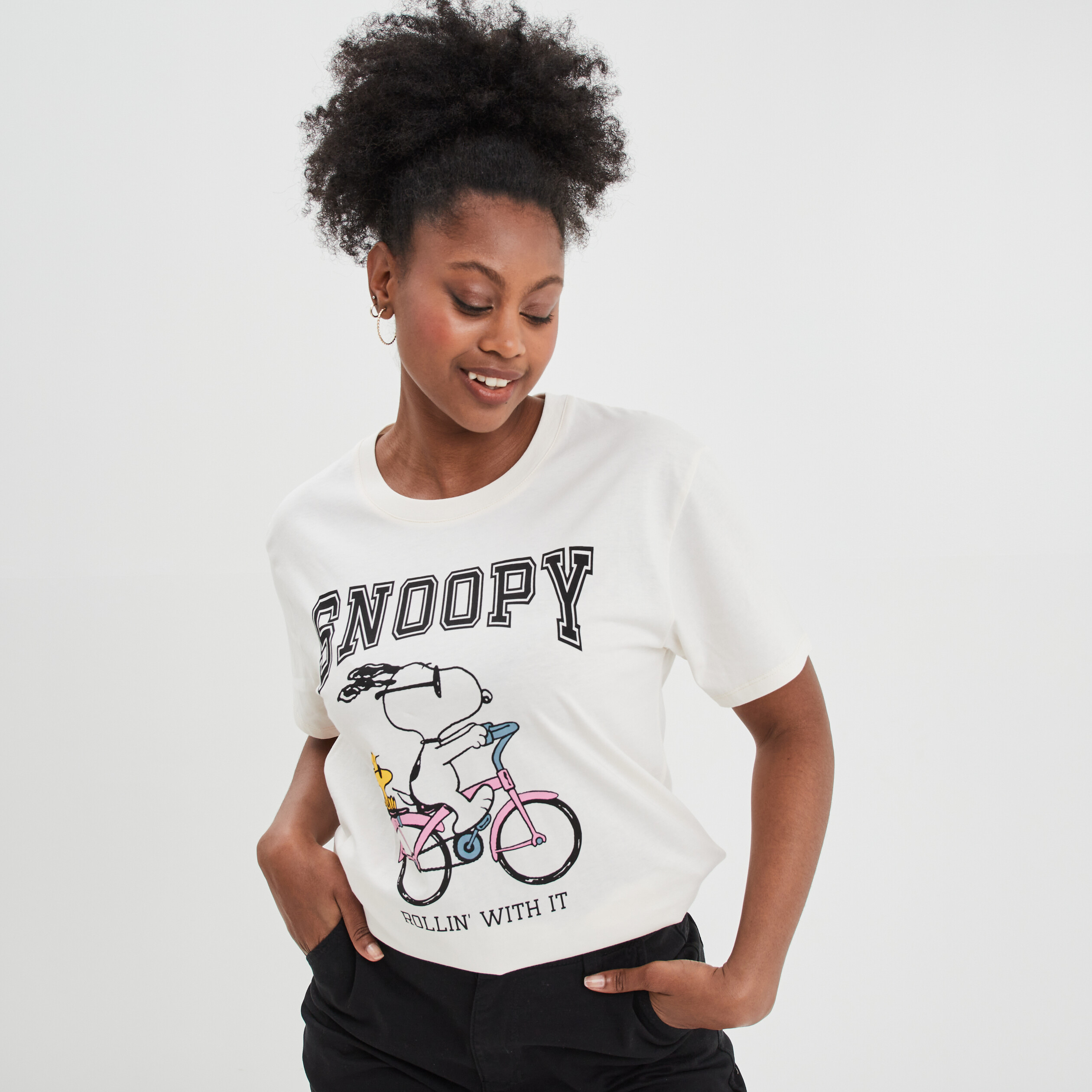 T-shirt manches courtes coton Snoopy rose femme | La Halle