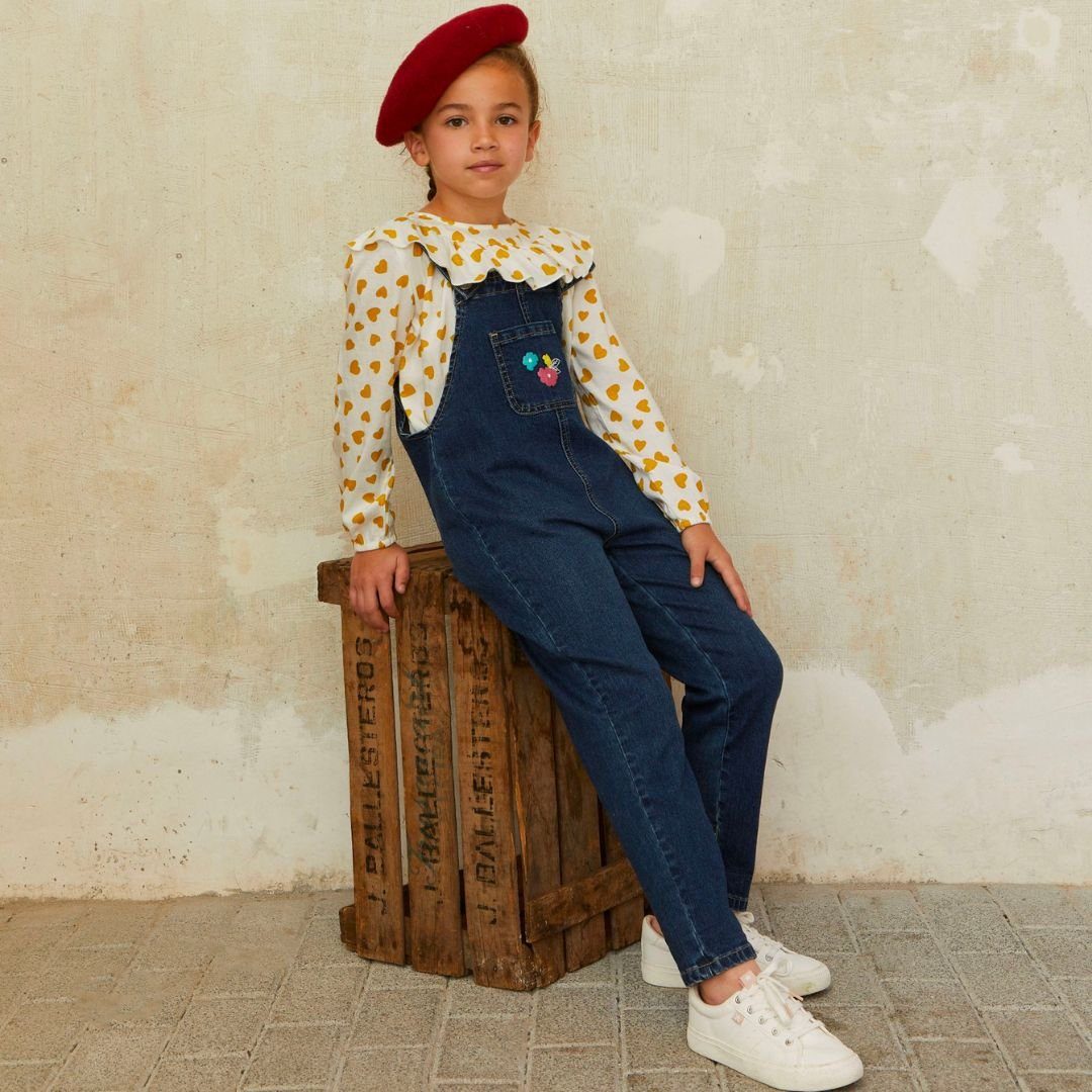 suebidou Klassische Bluse Bluse mit Herzmuster und Rüschen Oberteil für Mädchen Shirt langarm