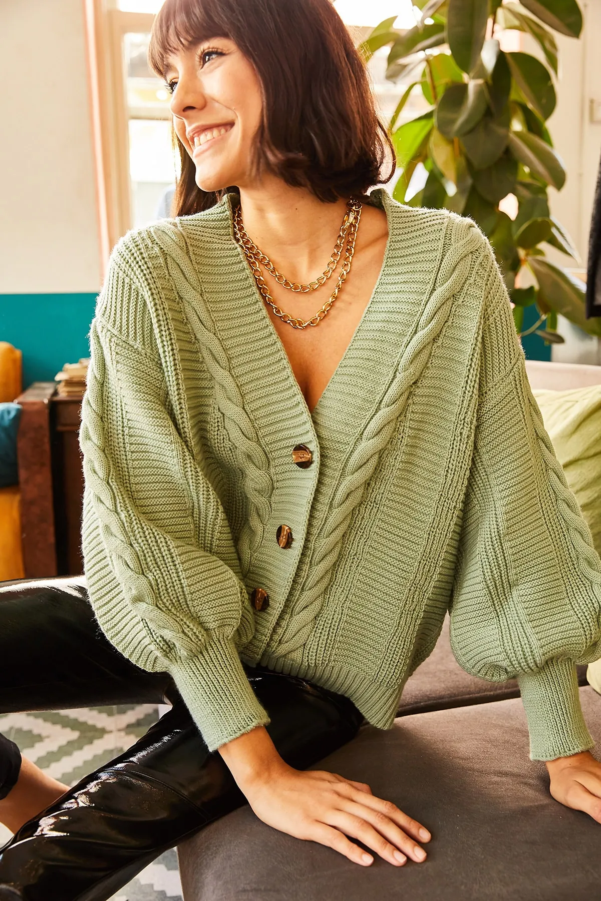 Olalook  Strickjacke - Grün - Oversized