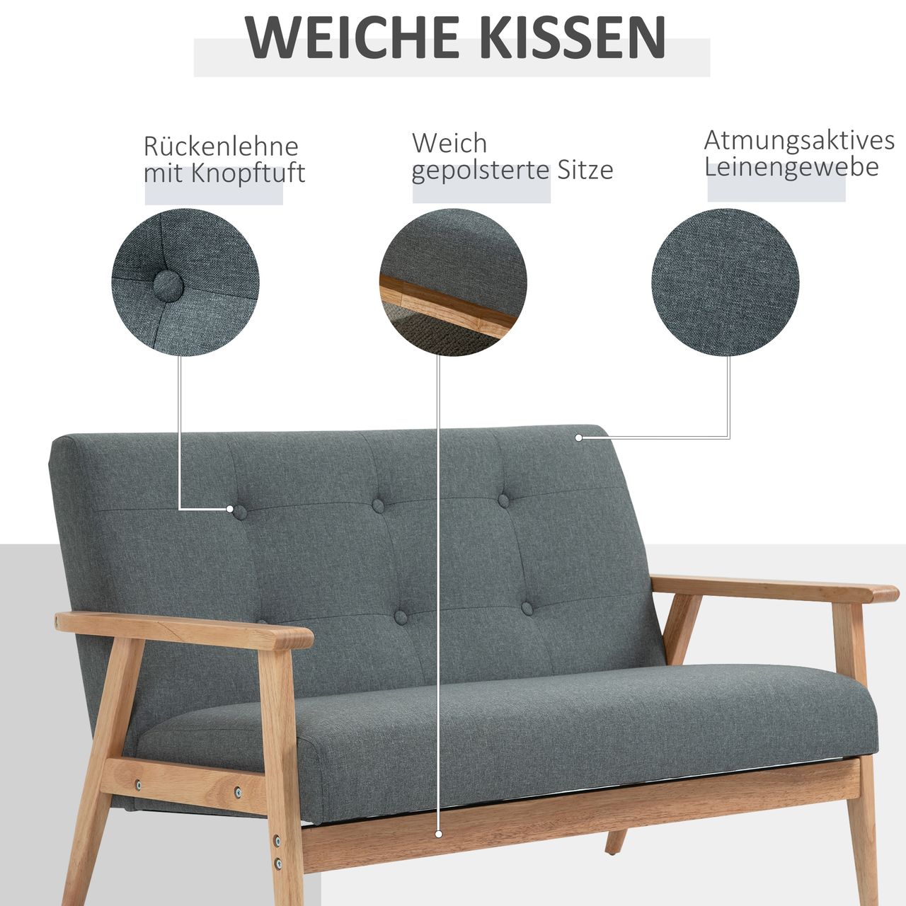 HOMCOM 2-Sitzer-Sofa - Grau, ca. 115 x 66,5 x 73 cm