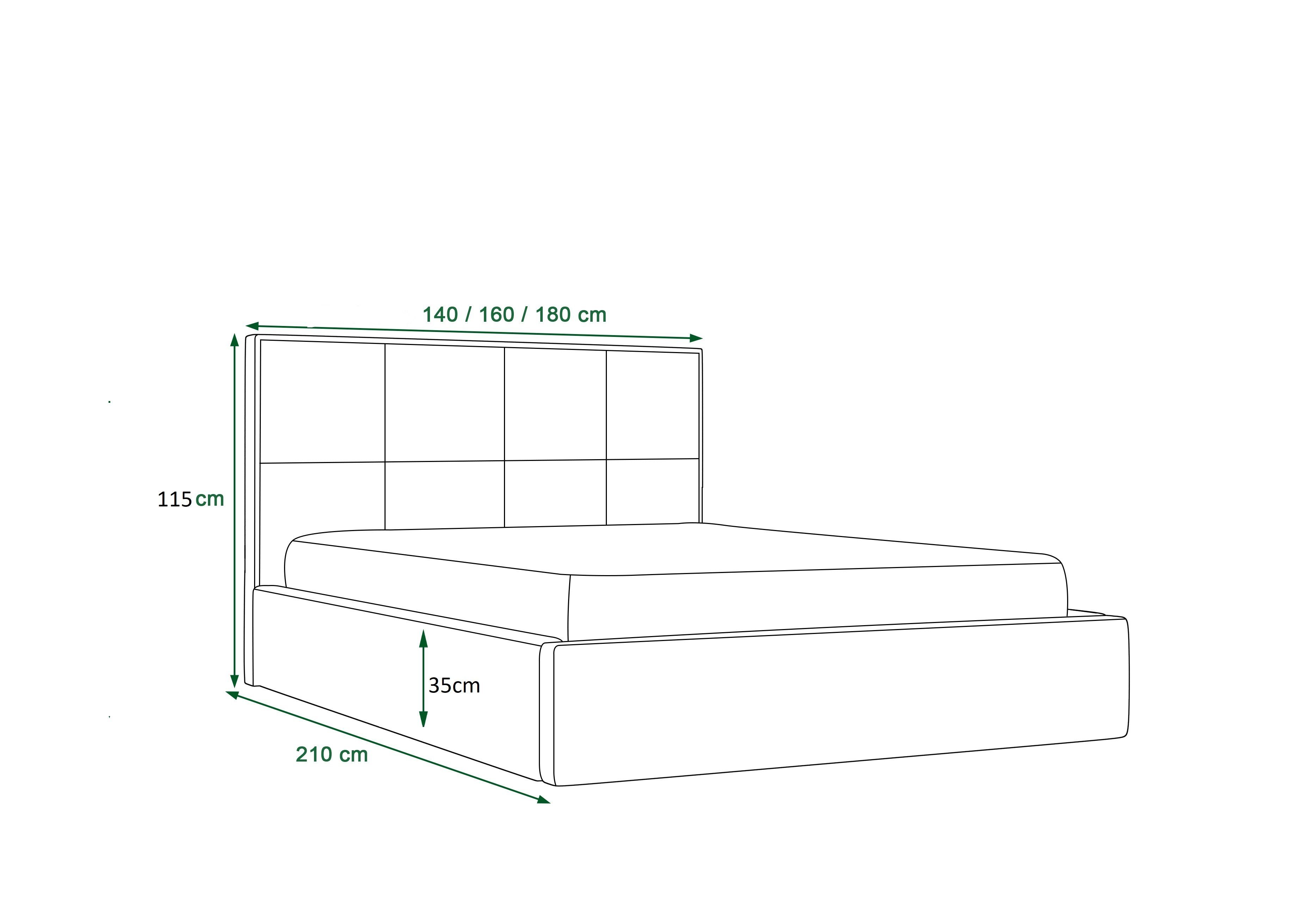 Stylefy Polsterbett Brandon (Schlafzimmerbett, Bett), 140/160/180 x 200 cm, Bettkasten, Kopfteil gepolstert