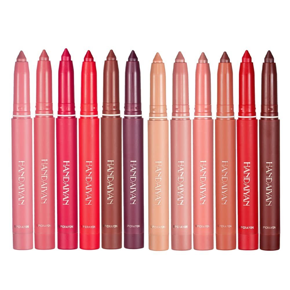 Haiaveng Lippenstift-Set 12 Farben Wachsmalstift Lippenstift Set, Non-Fading Matte Crayon Lippenstift mit integriertem Anspitzer