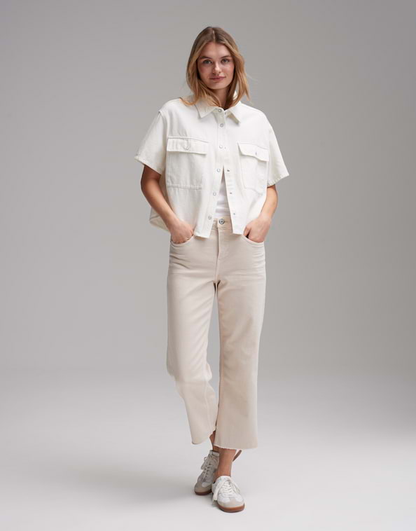 Wide Cropped Jeans Momito color