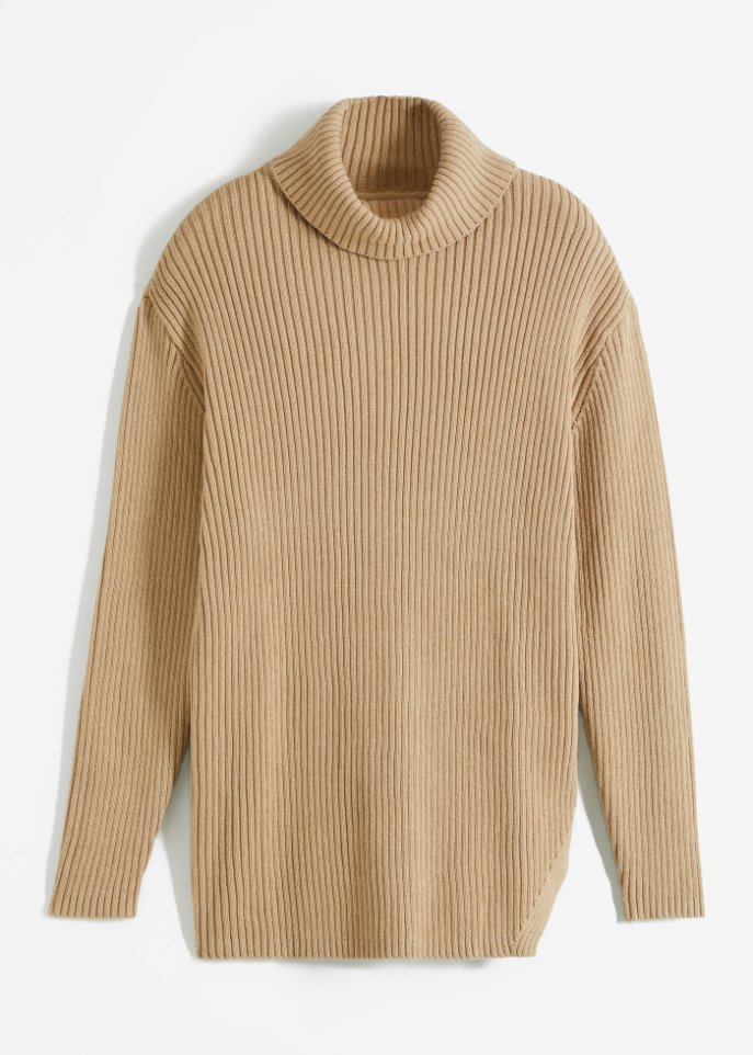 Langer Rollkragenpullover in Rippenstrick