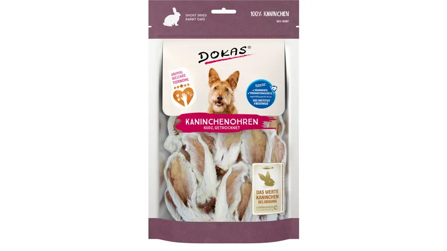 Dokas Hundesnack Kaninchenohren mit Fell getrocknet 100 g