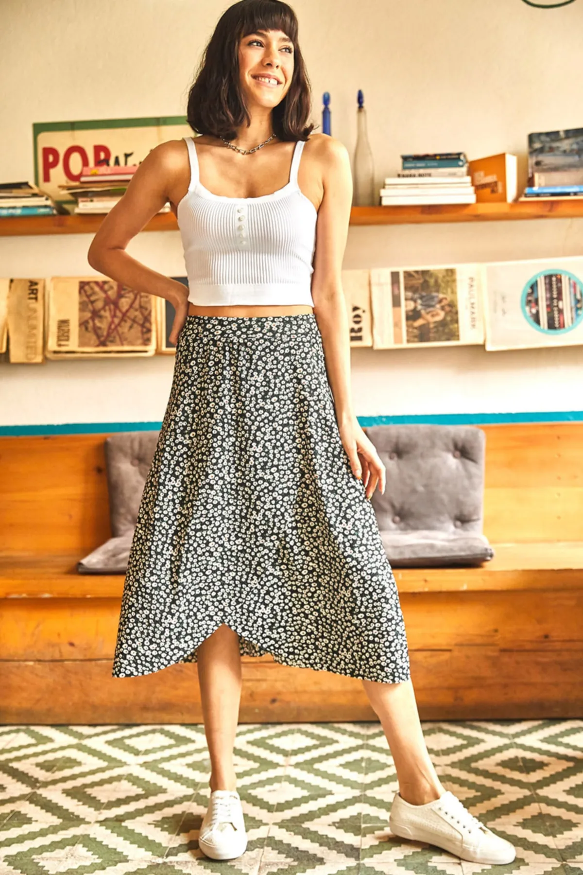 Olalook  Schwarzer Wickelrock Little Daisy für Damen ETK-19000154