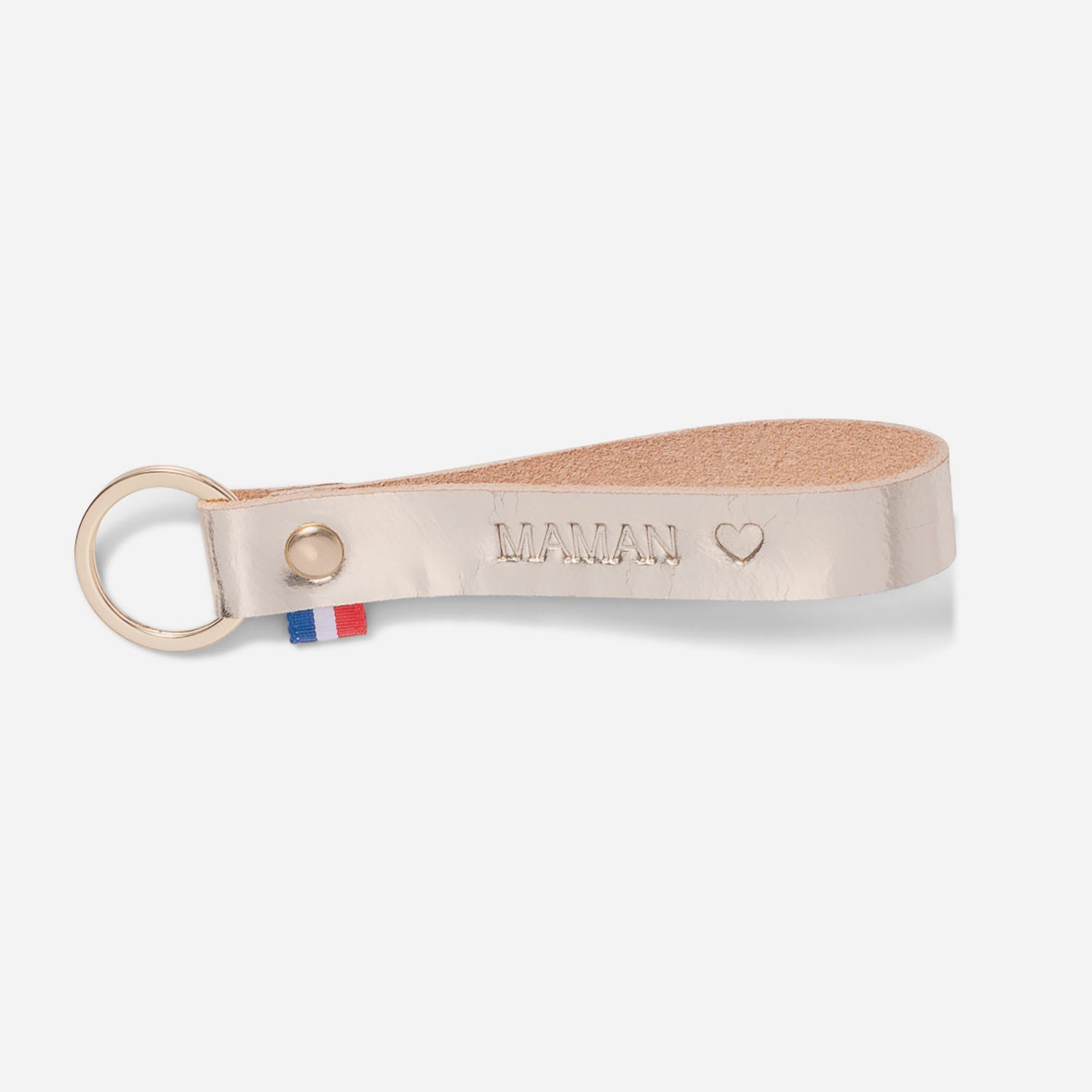 Porte-clés or en cuir gravé Maman