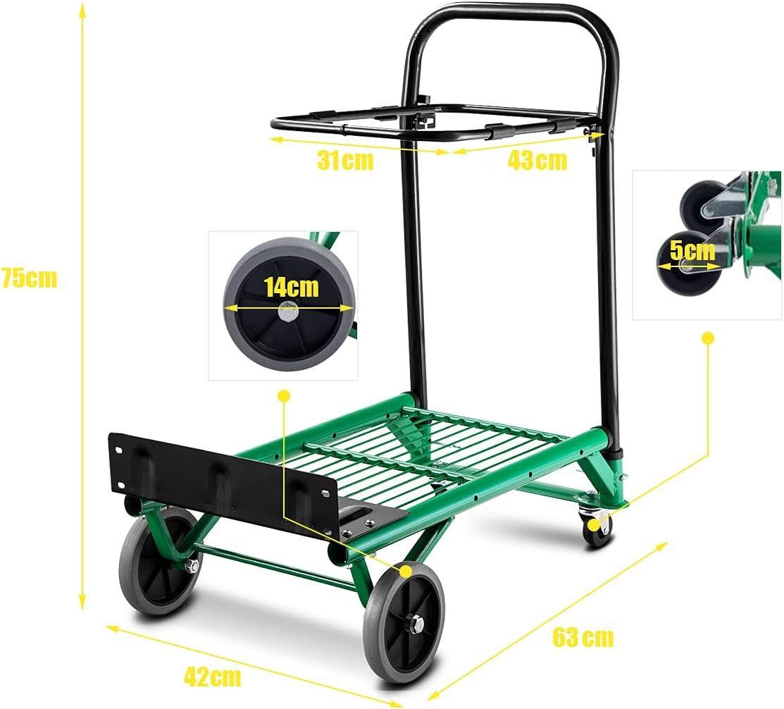 KOMFOTTEU Sackkarre klappbar, bis 90 kg Belastbar, 3 Höhen einstellbar