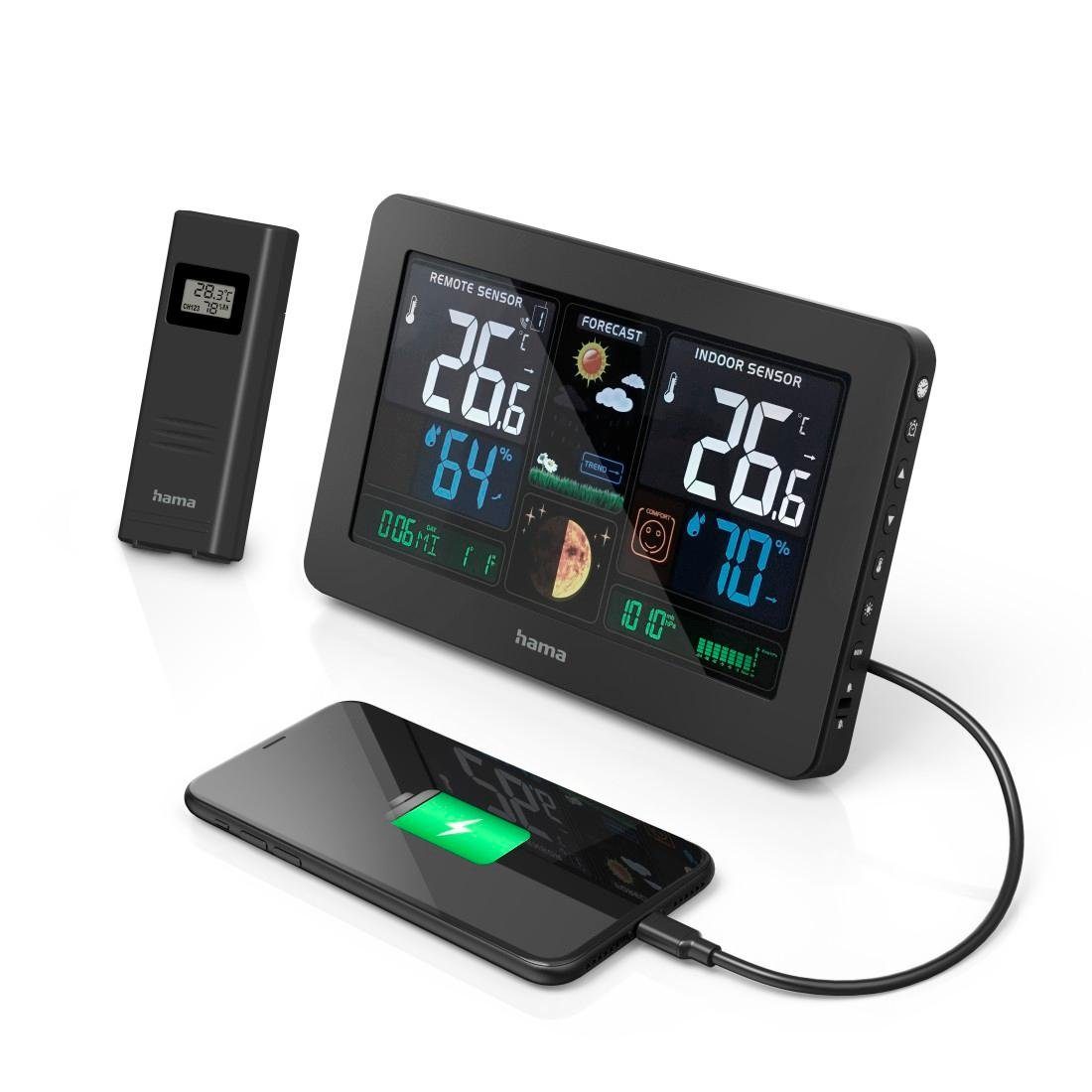 Hama Wetterstation Funk mit Außensensor Wettervorhersage USB-Ladefunktion Wetterstation