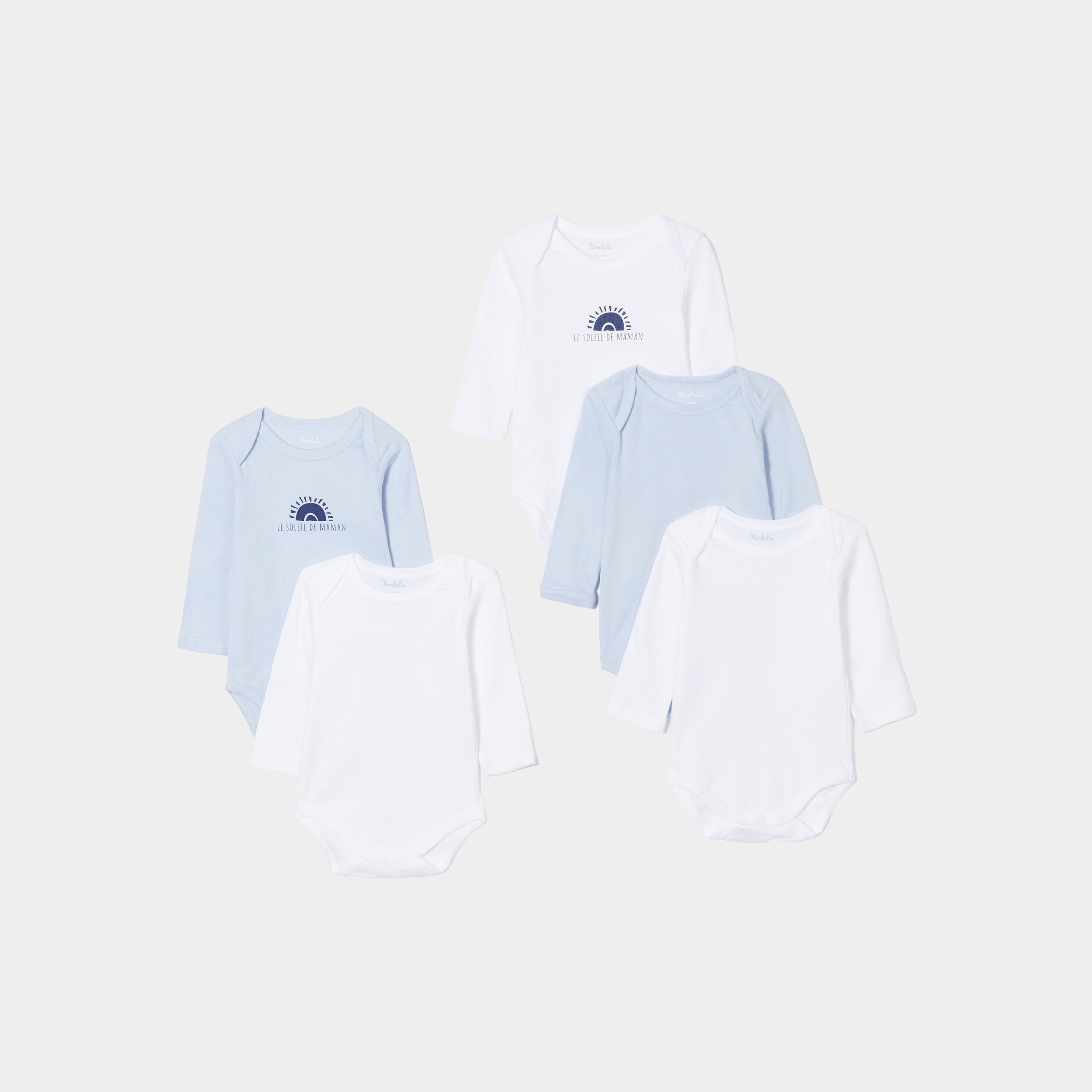 Lot 5 bodies manches longues en coton bleu ciel bébé garçon | La Halle