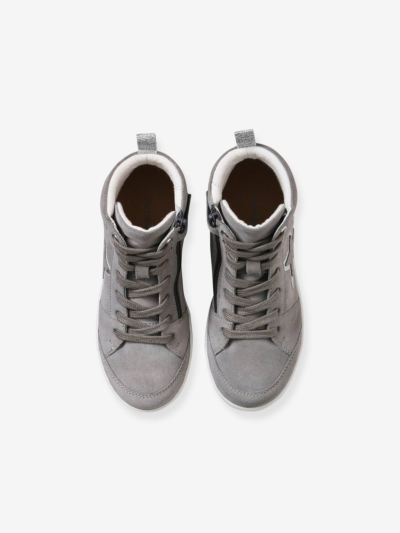Baskets mid cuir fille lacées et zippées gris